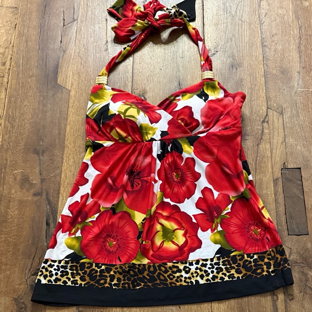 Cache Red Floral Halter Top-Size Medium